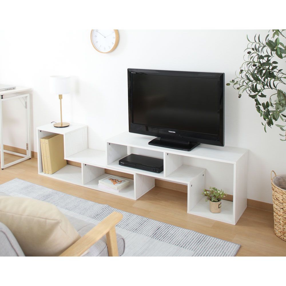 不二貿易 Ｌ字型伸縮ＴＶボード　オークＷＨ【メーカー直送・代引不可】, ホワイト, 幅mm&times;奥行296mm&times;高さ430mm