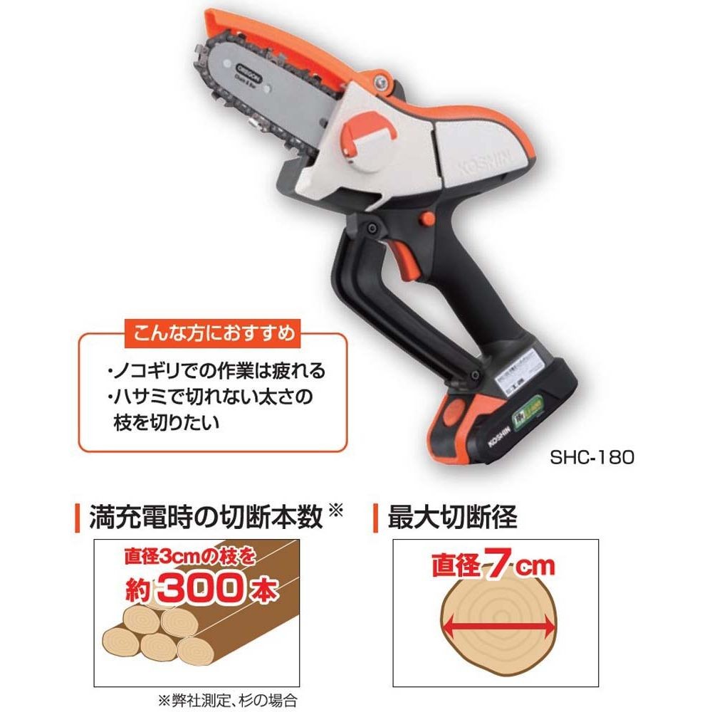 【現行品】工進　ハンディチェーンソーＳＨＣー180, オレンジ/白/黒, ガイドバー100mm