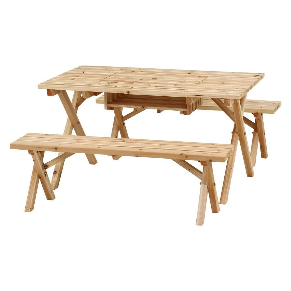 ＢＢＱテーブル＆ベンチセット　コンロスペース付　ＮＡ【メーカー直送・代引不可】, ナチュラル, ベンチセット