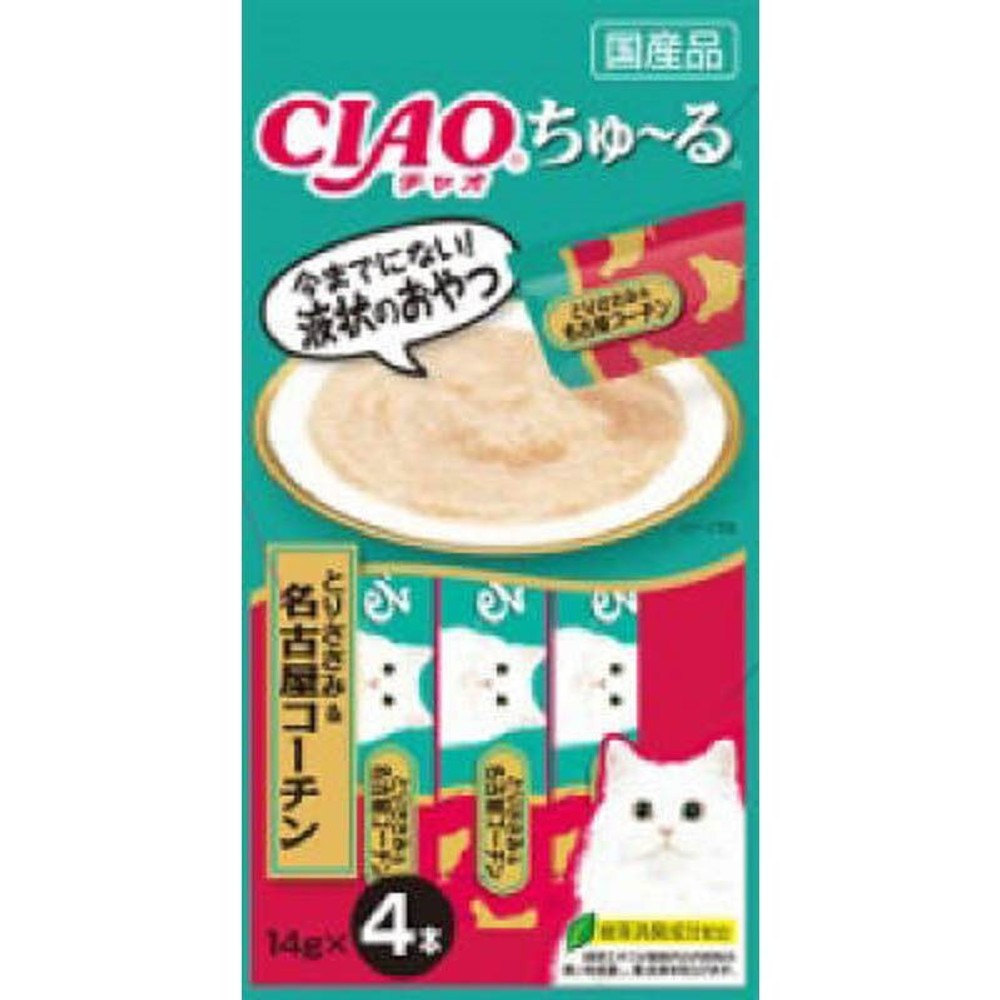 いなば　チャオちゅーる　笹身名古屋コーチン4本, とりささみ＆名古屋コーチン, 14g&times;4本