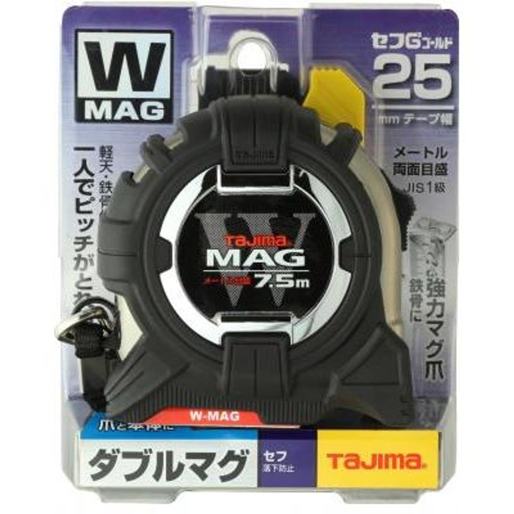 TAJIMA（タジマ）G3ゴールド 25mm幅7.5m セフダブルマグ　CWM3S2575, ブラック, 7.5m