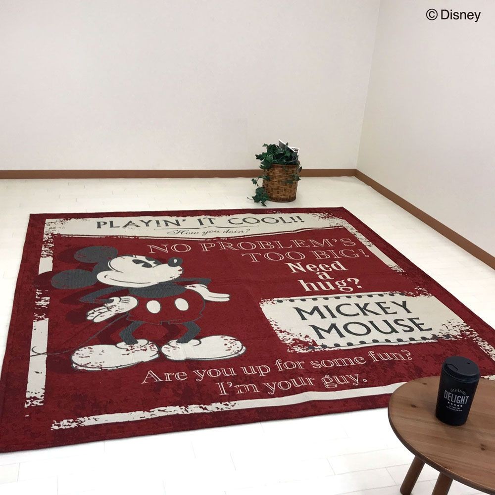 ラグ　ミッキーマウス／クラシック　レッド　185&times;185cm