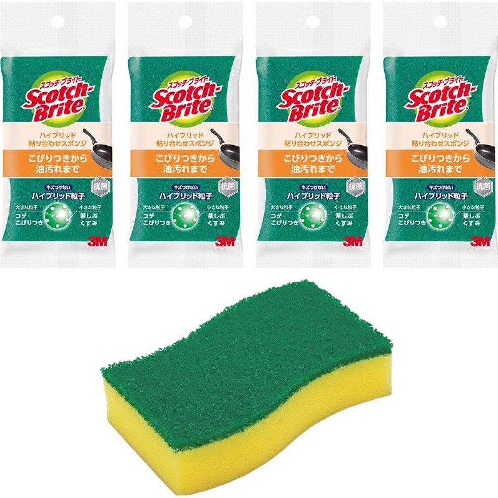 3Ｍ　ハイブリッドスポンジ　4個パック, グリーン, 4個入り