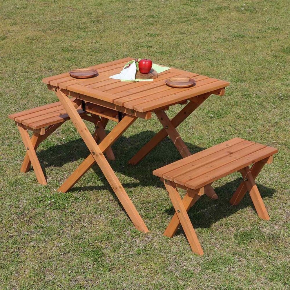 杉材 ＢＢＱテーブル＆ベンチセット　ミニ　コンロスペース付【メーカー直送・代引不可】, 杉材, ミニ