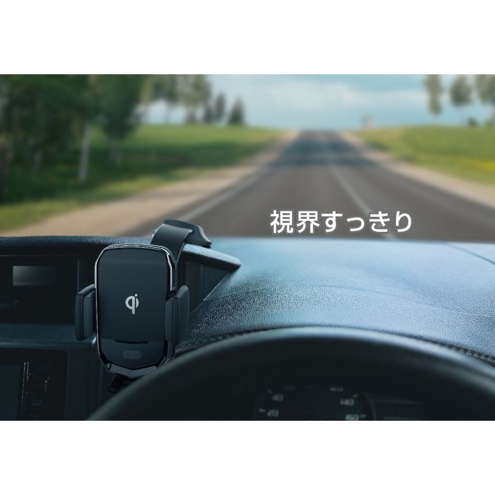 カシムラ Qi 自動開閉ワイヤレス充電ホルダー ローアングル吸盤取付 KW-54, ブラック, KW-54