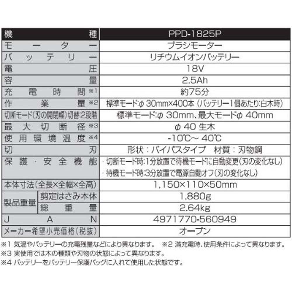 工進　充電式ポール剪定はさみ　PPD-1825P, -, -