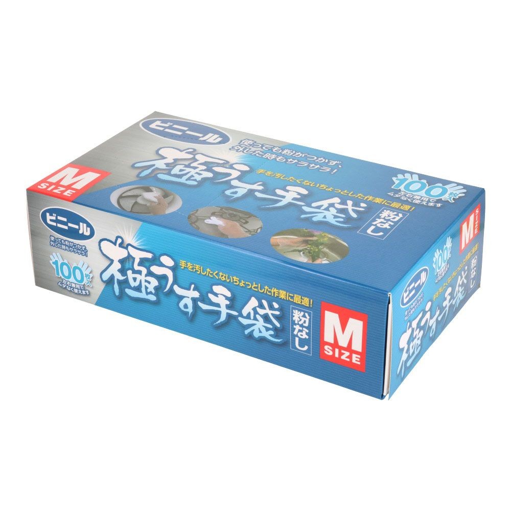 ビニール極うす手袋粉なし, 100枚入（M）, Mサイズ