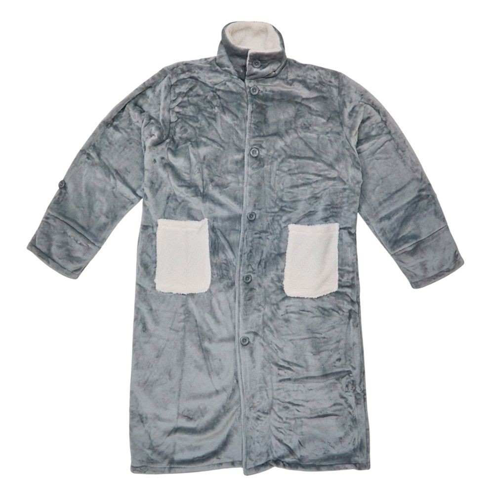 WIZ'A　ウィザ　衿付き着る毛布　ロング丈　グレー, グレー, フリーサイズ