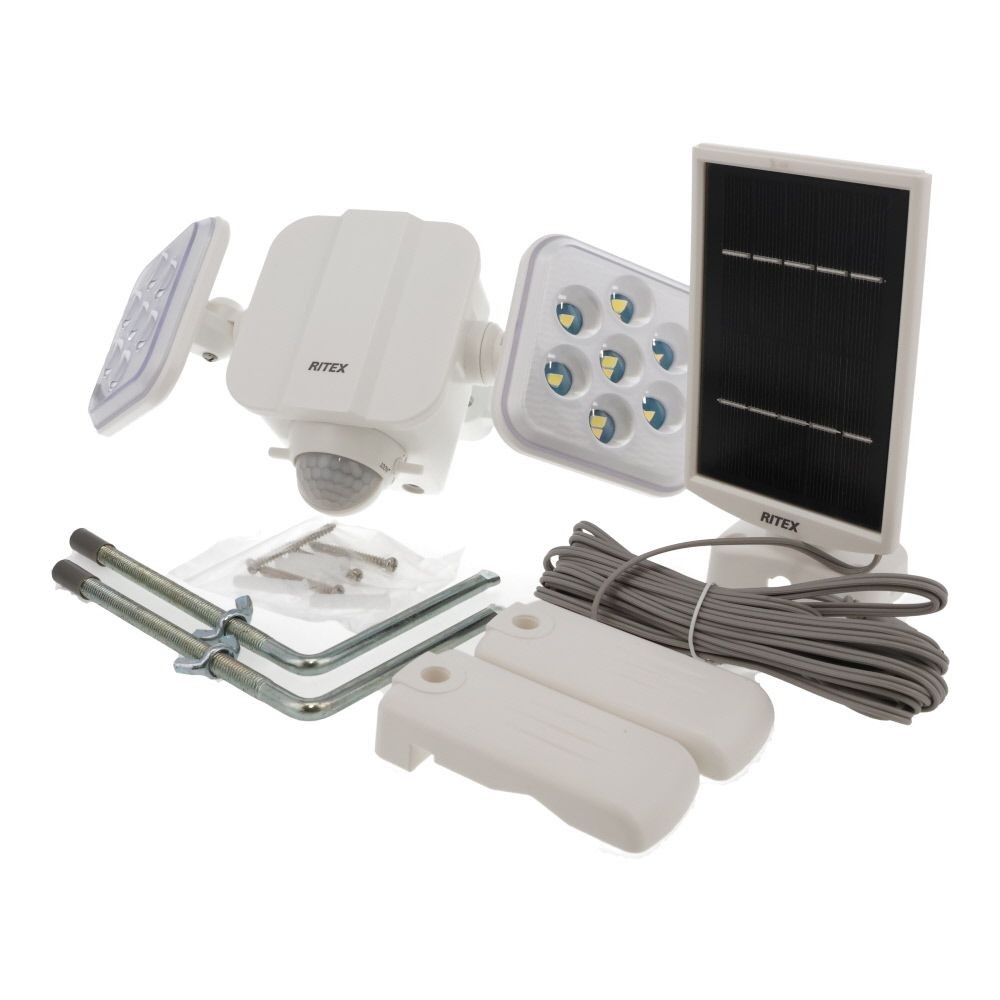 ５Ｗ×２灯　フリーアーム式LEDソーラーセンサーライト　ＬＳー２２０, 白, LS-220