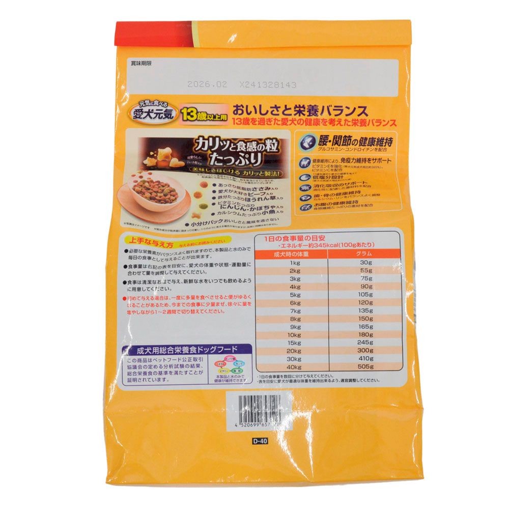 愛犬元気13歳以上用ささみ・ビーフ・野菜・小魚　1．8ｋｇ, 13歳以上用, 1.8kg