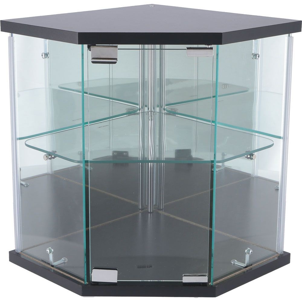 不二貿易 卓上ガラスコレクションケース　コーナー　ＢＫ【メーカー直送・代引不可】, ブラック, 幅350mm&times;奥行350mm&times;高さ425mm