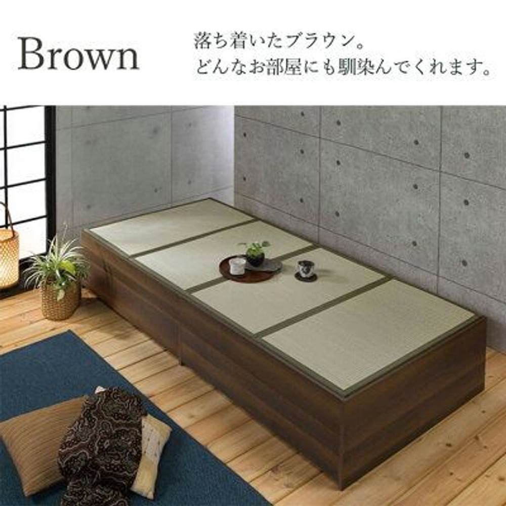畳ベッド  ヘッドレス  収納付き  シングルサイズ, ブラック, 収納付きシングル