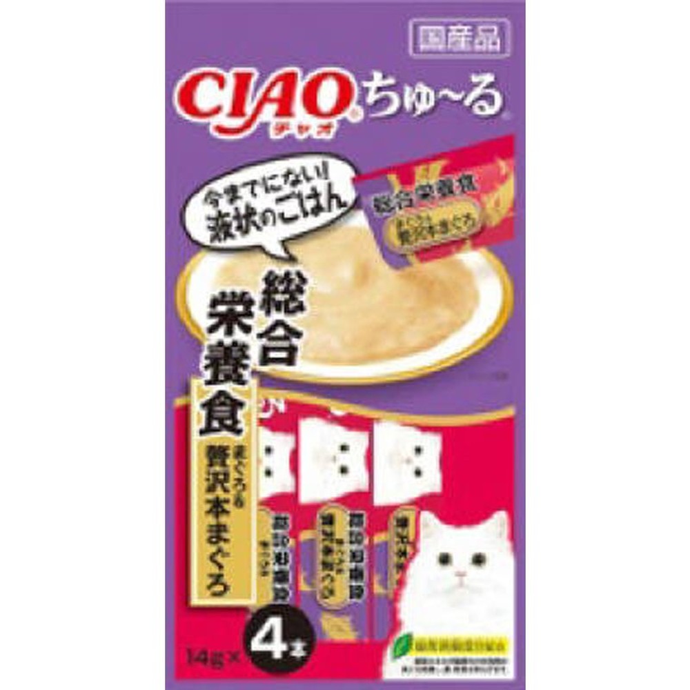 いなば CIAO チャオ ちゅーる 総合栄養食 まぐろ＆贅沢本まぐろ 14g&times;4, まぐろ＆贅沢本まぐろ, 14g&times;4本
