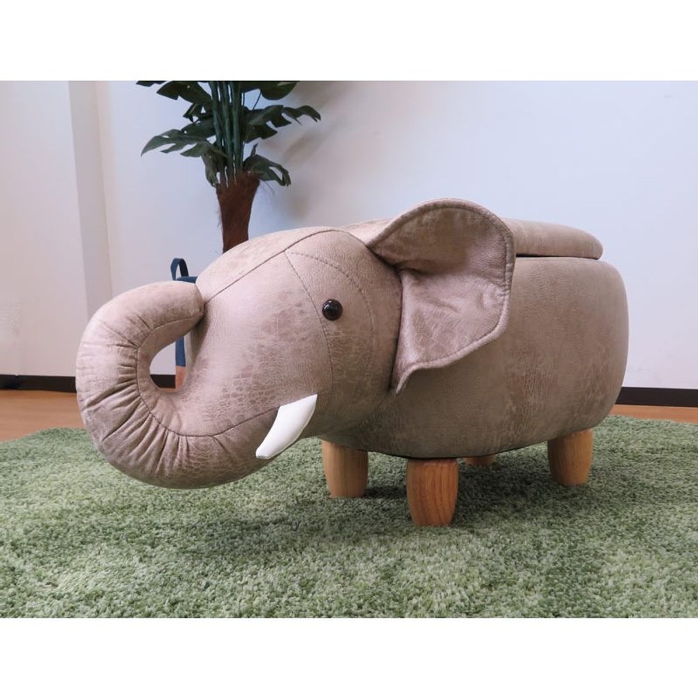 動物スツール収納付　ゾウ, 象, (約)幅36&times;奥行70&times;高さ36cm