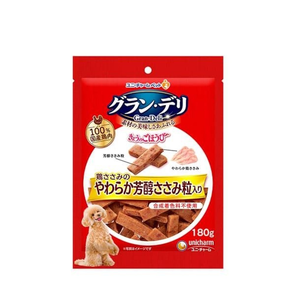 ユニ・チャーム　グラン・デリ　きょうのごほうび　鶏ささみ　やわらか芳醇ささみ粒入り　１８０ｇ, 芳醇粒入り, 180g