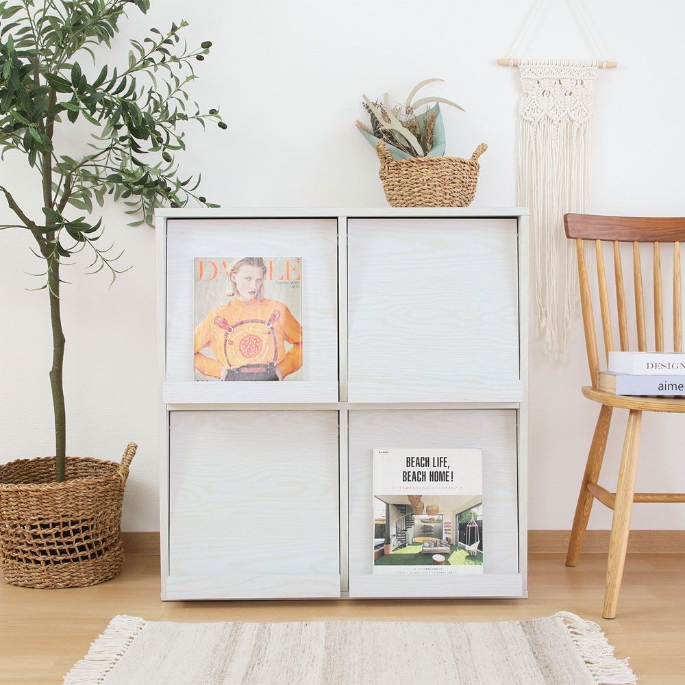 不二貿易 ディスプレイラック　４マス　オークＷＨ　ＤＰ８０８５【メーカー直送・代引不可】, ホワイト, 幅800mm&times;奥行400mm&times;高さ850mm