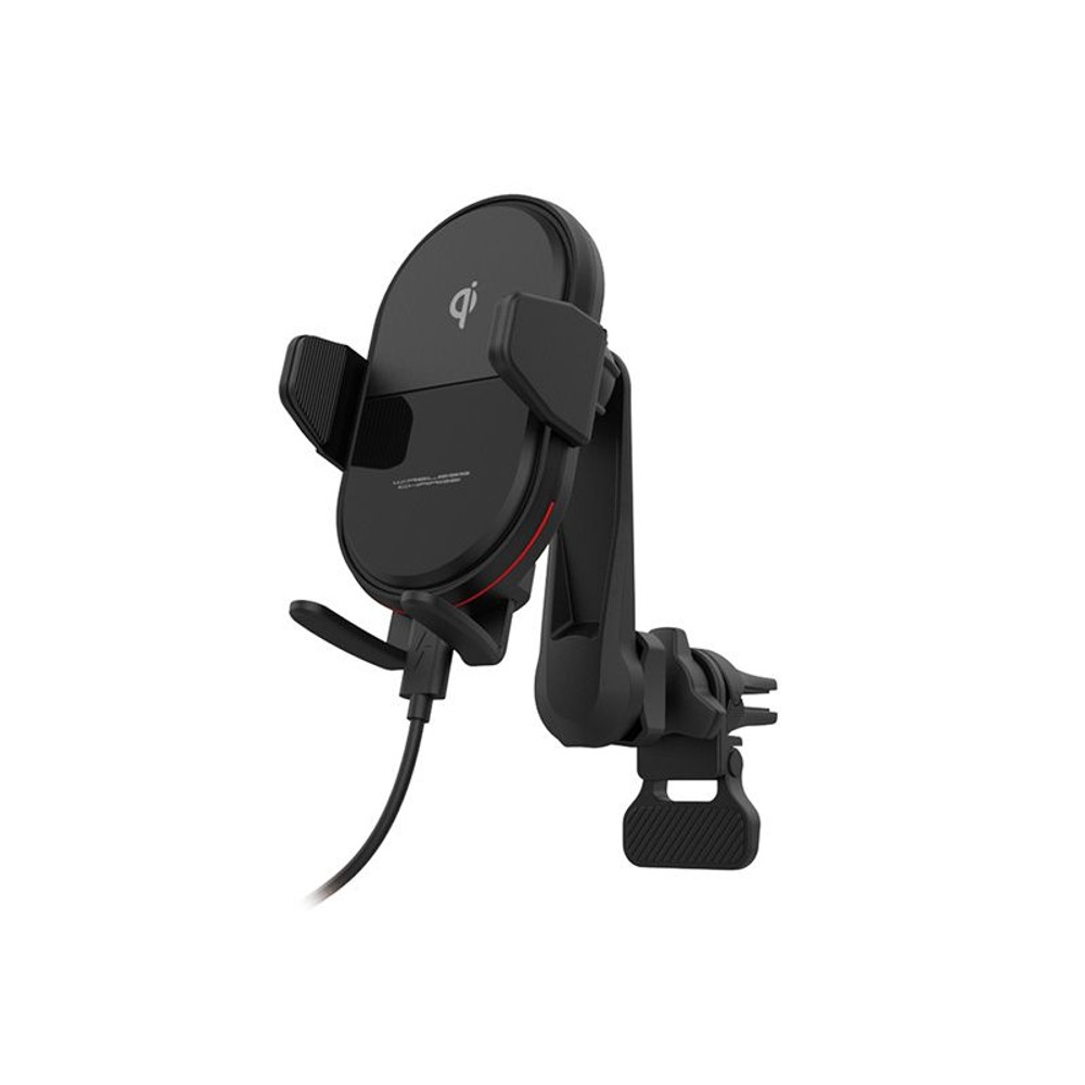 Qi自動開閉ホルダー 手帳ケース対応 キャパシタ付 ロングアーム エアコン取付, ブラック, ワイヤレス充電器