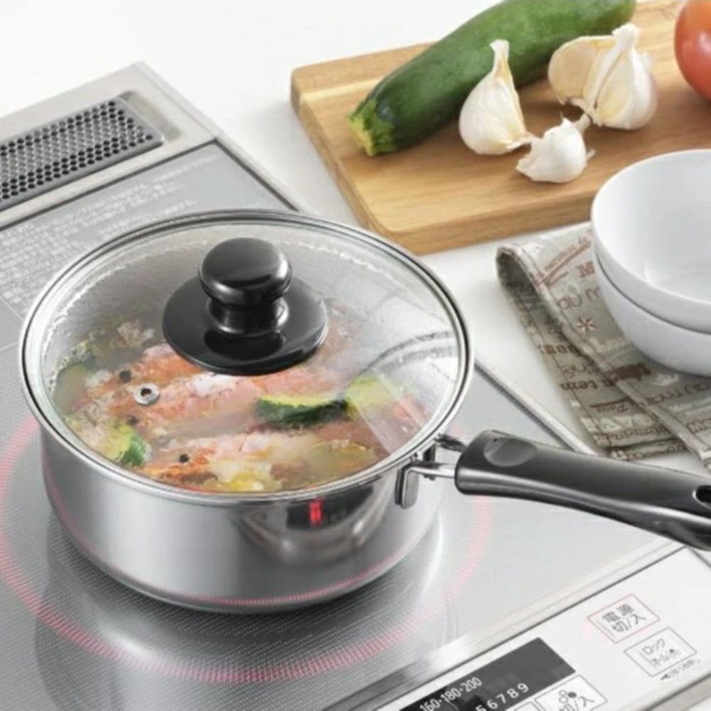 ヨシカワ クックルックネオ片手鍋 18cm, シルバー, 幅350mm&times;奥行195mm&times;高さ138mm