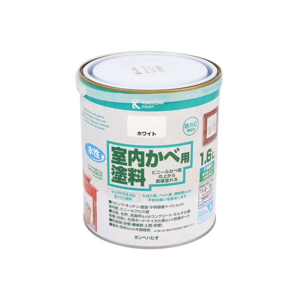 室内かべ用塗料 1．6L ホワイト, ホワイト, 1.6L