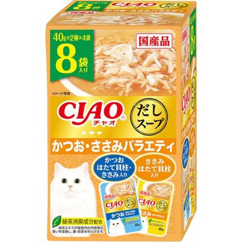 いなば　チャオだしスープ　鰹・ささみＶ　40ｇ&times;8袋, かつお・ささみバラエティ, 40g&times;8袋入り