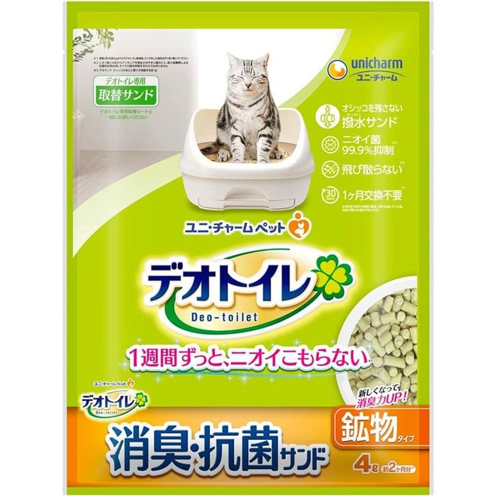 ユニチャーム　デオトイレ 飛び散らない 消臭・抗菌サンド 猫砂 ( 4L ), ゼオライト, 4L