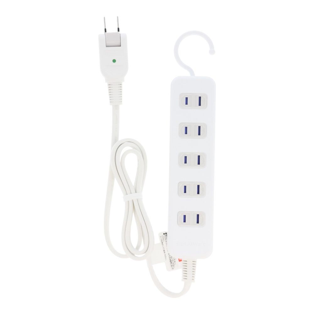 ウィザ WIZ'A フック付きマグネットタップ５個口 １ｍ, ホワイト, 1.0m