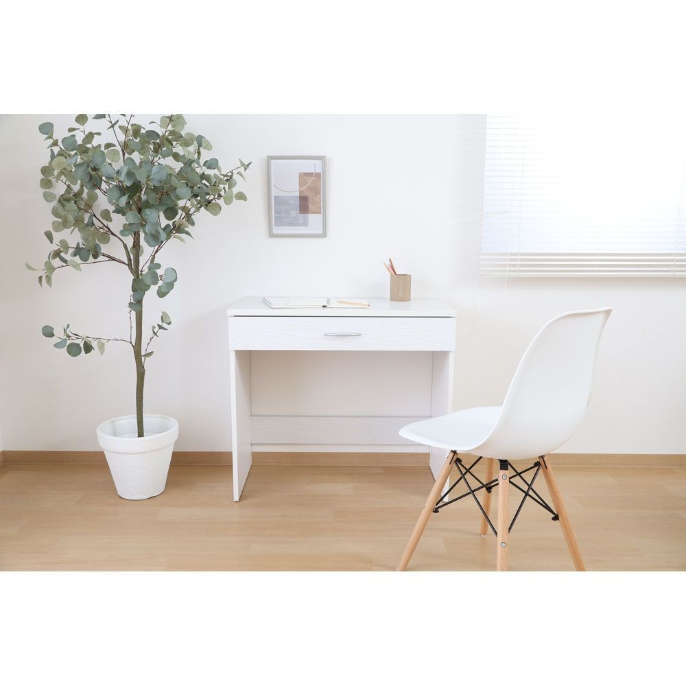 不二貿易 引き出し付きデスク　オークＷＨ【メーカー直送・代引不可】, ホワイト, 幅800mm&times;奥行415mm&times;高さ720mm