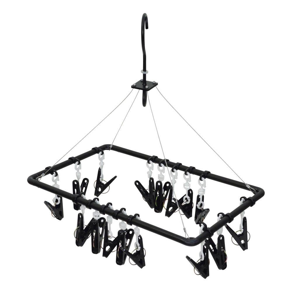 WIZ'A ウィザ コンパクトアルミ洗濯ハンガー１６ピンチ, ブラック, 16P