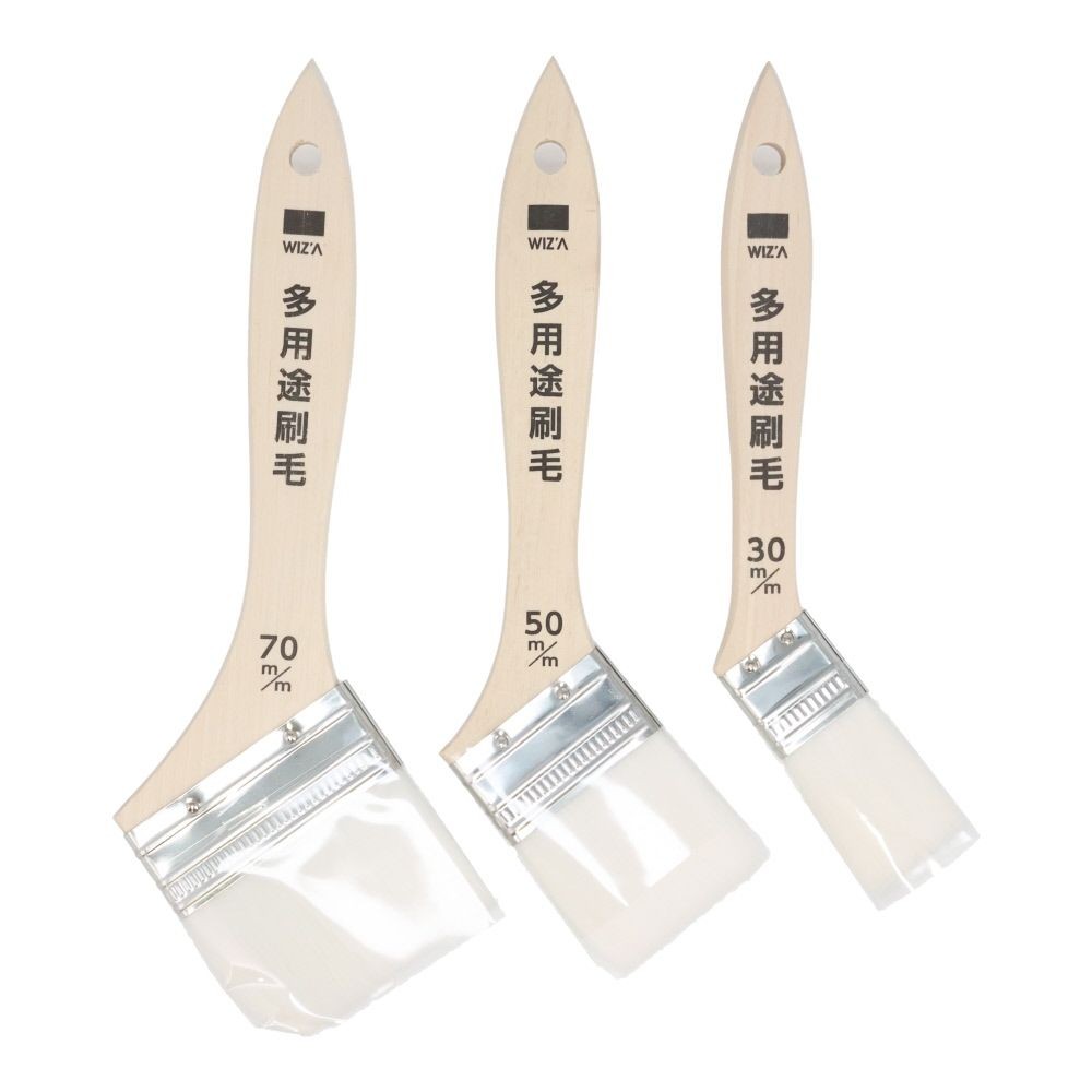 多用途刷毛３本組　木柄, ホワイト, 3本組