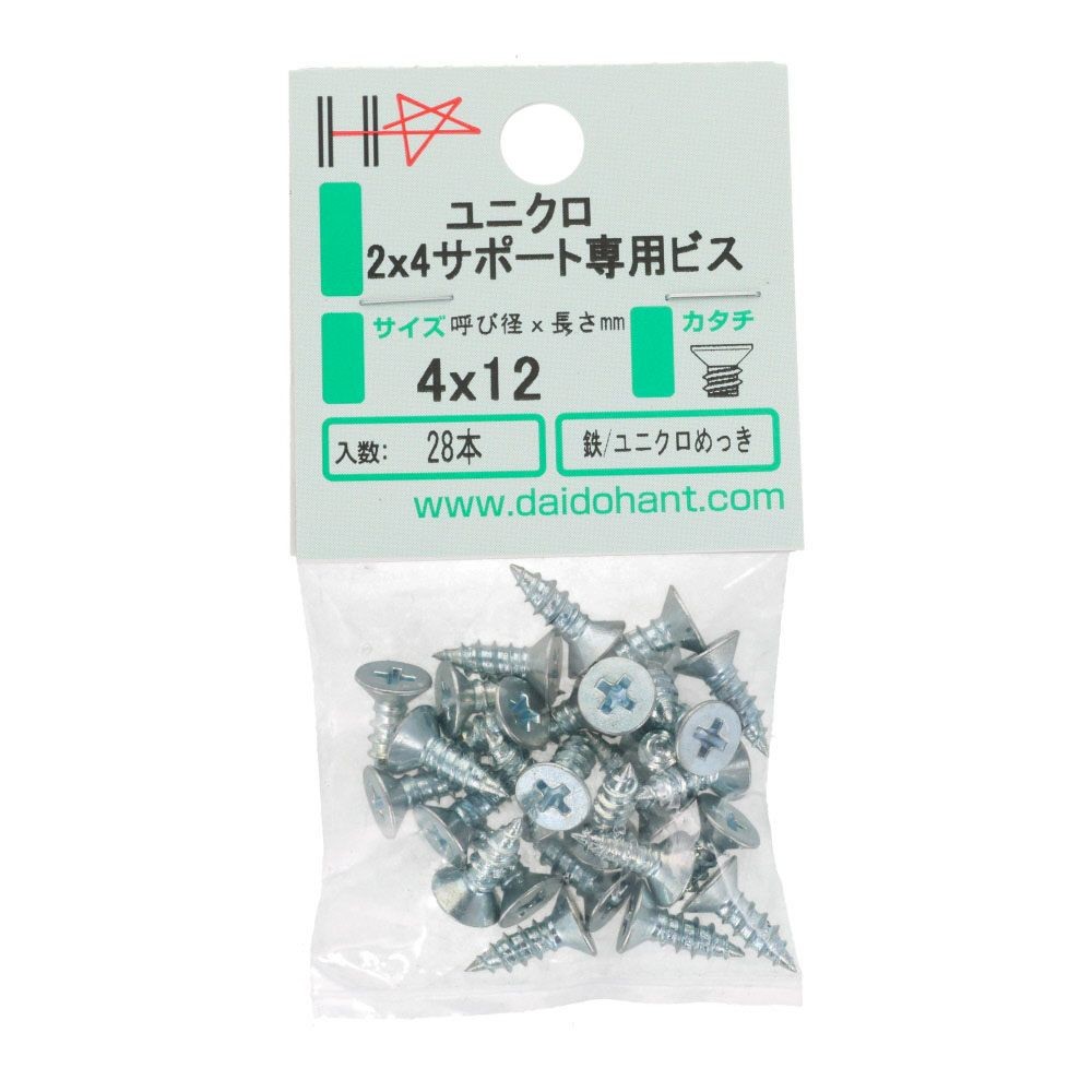 DAIDOHANT タッピングビス 2&times;4専用 ユニクロ JT3 4.0&times;12 28本, ユニクロ, 4&times;12mm