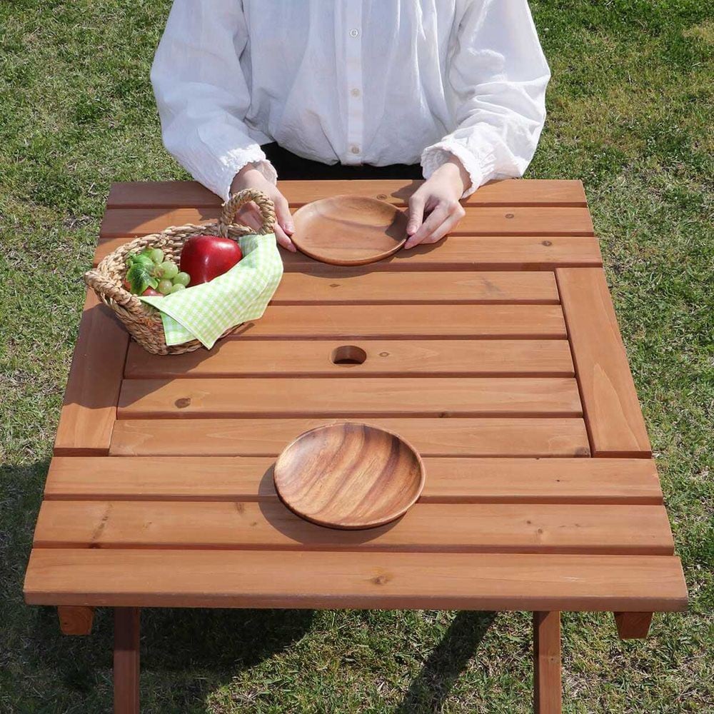 杉材 ＢＢＱテーブル＆ベンチセット　ミニ　コンロスペース付【メーカー直送・代引不可】, 杉材, ミニ