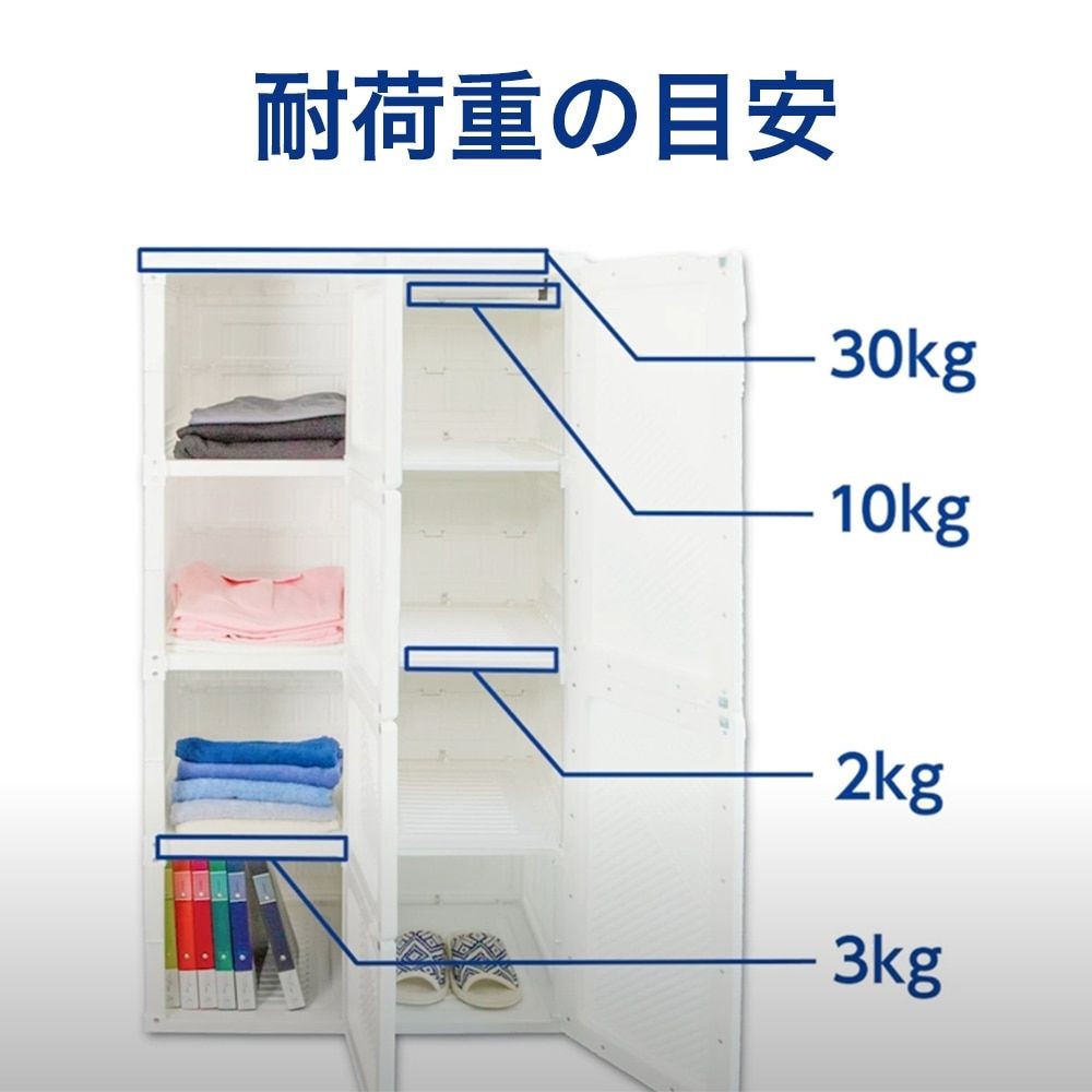 組立簡単　折りたたみワードローブ, ホワイト, 2列5段