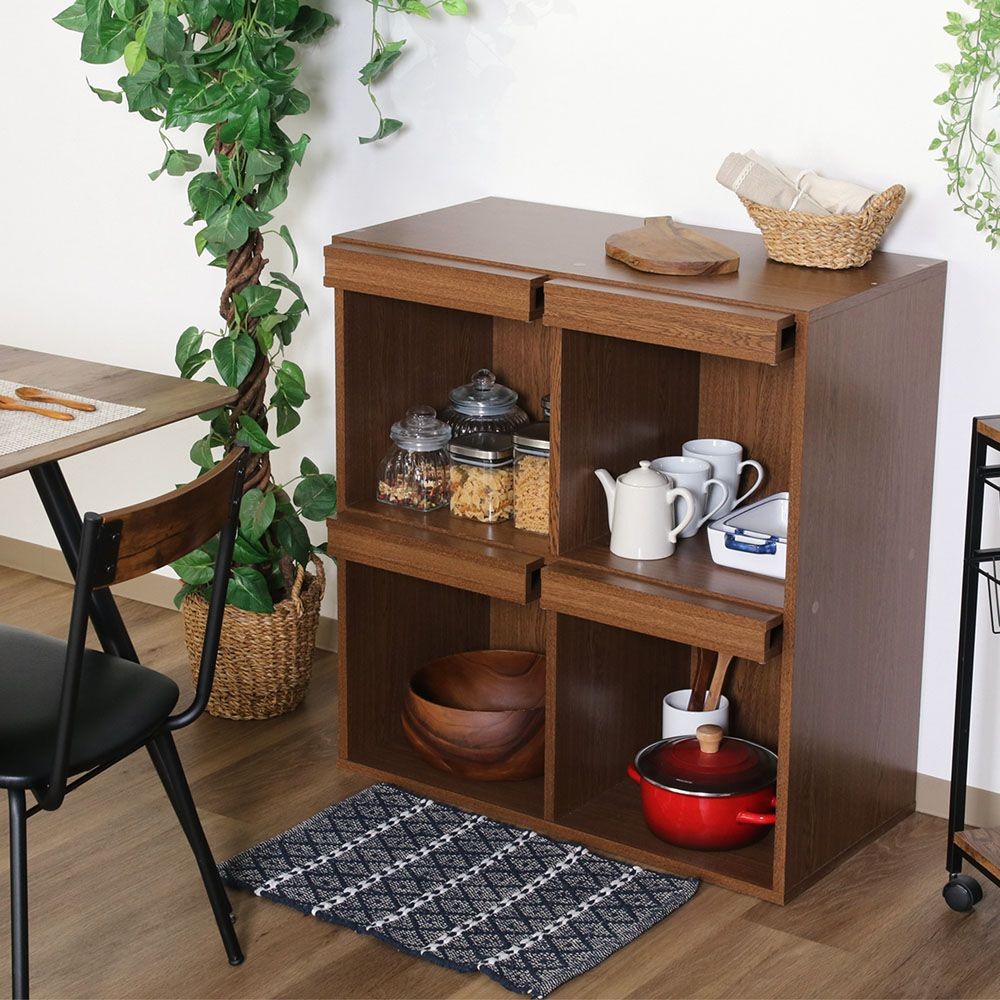 不二貿易 ディスプレイラック　４マス　オークＢＲ　ＤＰ８０８５【メーカー直送・代引不可】, ブラウン, 幅800mm×奥行400mm×高さ850mm