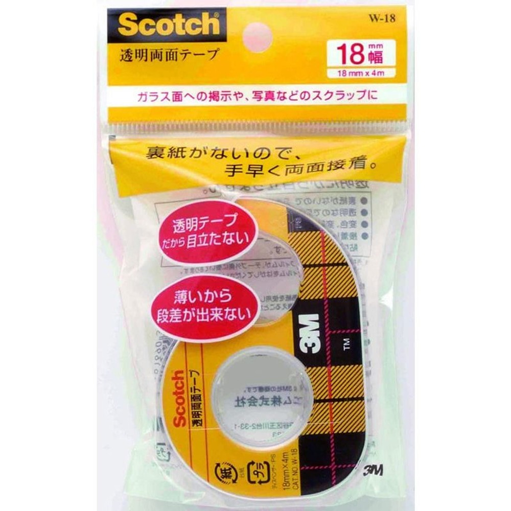 3Ｍ　透明両面テ―プ　ディスペンサー付, 透明, 18mm