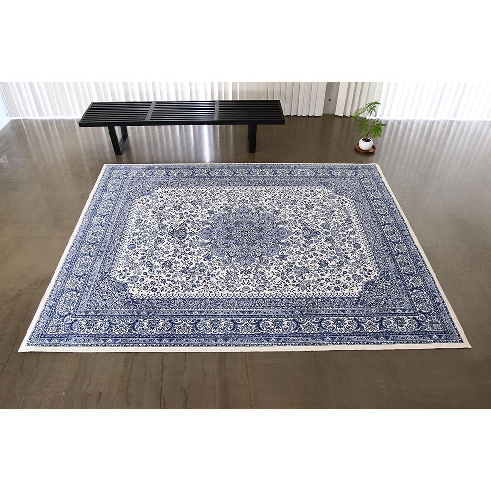 洗える・抗菌防臭・床暖房対応 185&times;185cm 国産モケットラグ SNM ブルー, ブルー, 185&times;185cm