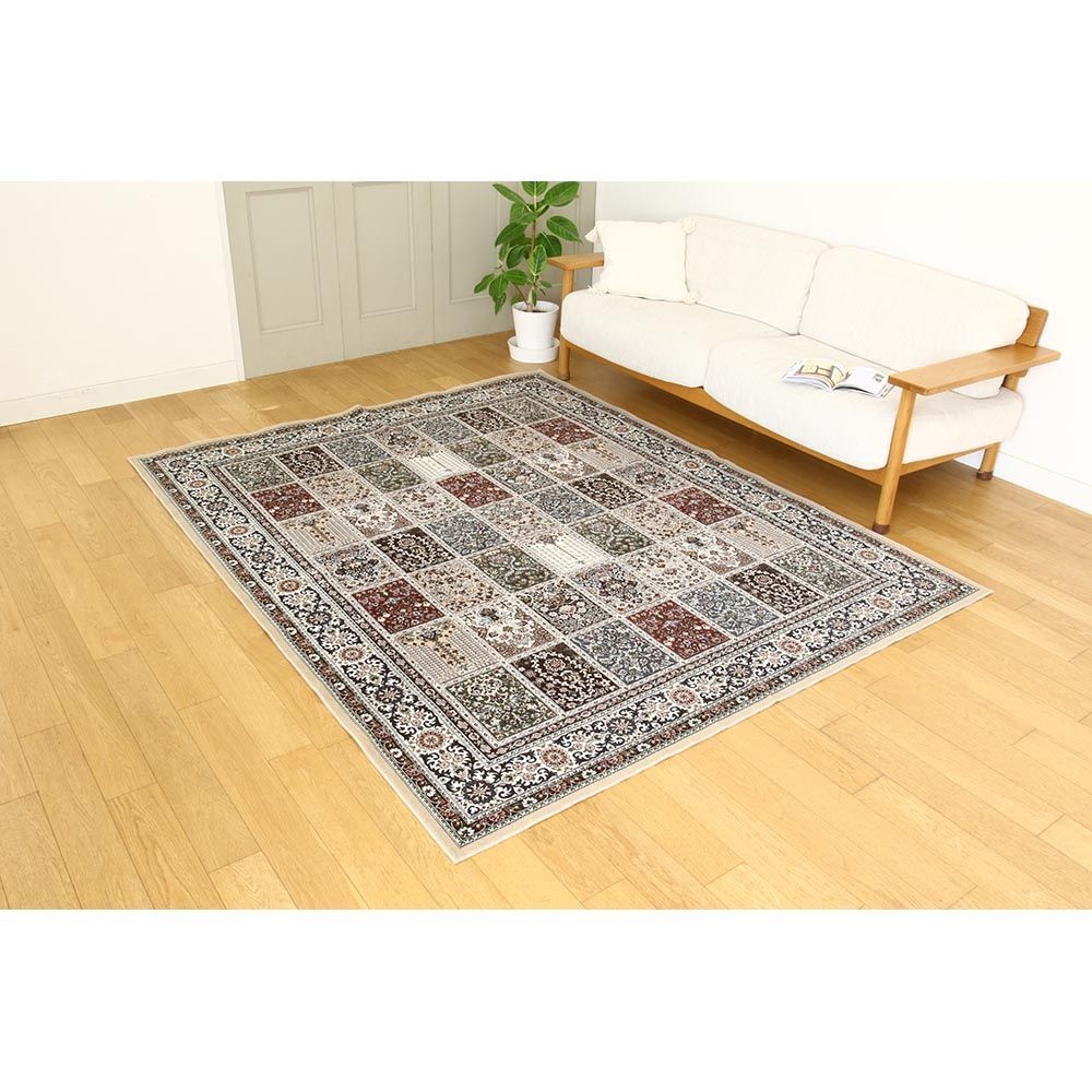 洗える・抗菌防臭・床暖房対応 200&times;200cm 国産モケットラグ MED ベージュ, ベージュ, 200&times;200cm