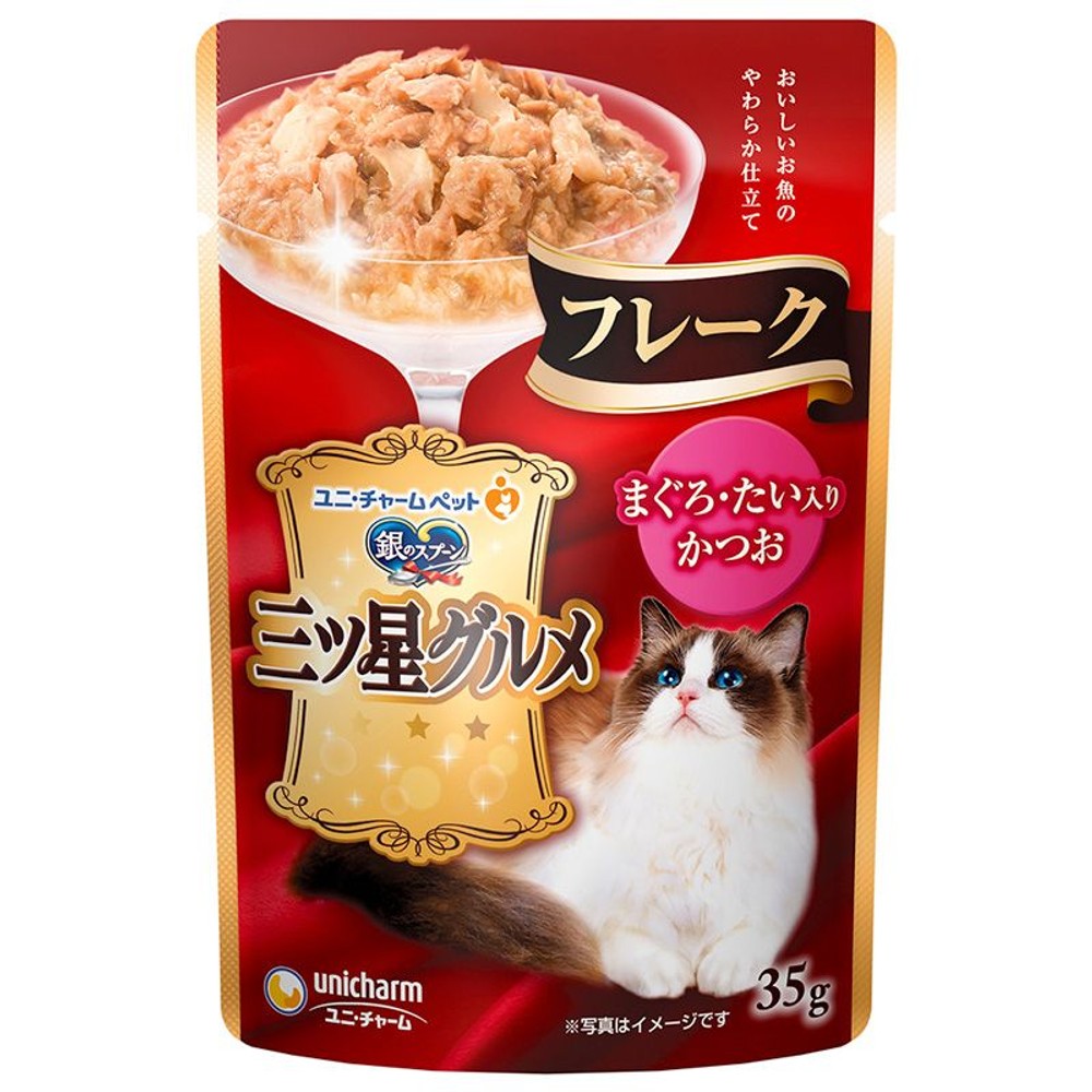 ユニチャーム　三ツ星パウチフレーク　まぐろたい　35ｇ, まぐろたい入りかつお, 35g