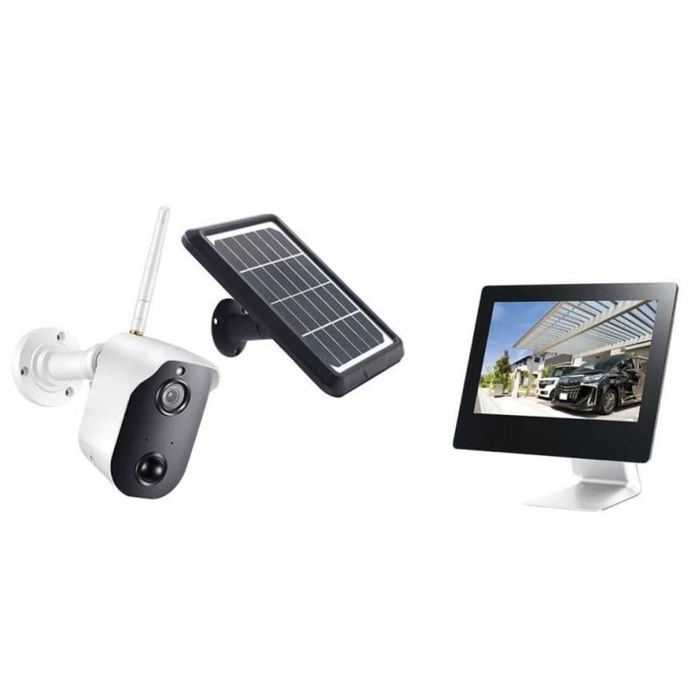 キャロットシステムズ ソーラーバッテリー無線カメラ＆モニターセット CAR-101, カメラ：白　モニター；黒, CARｰ101