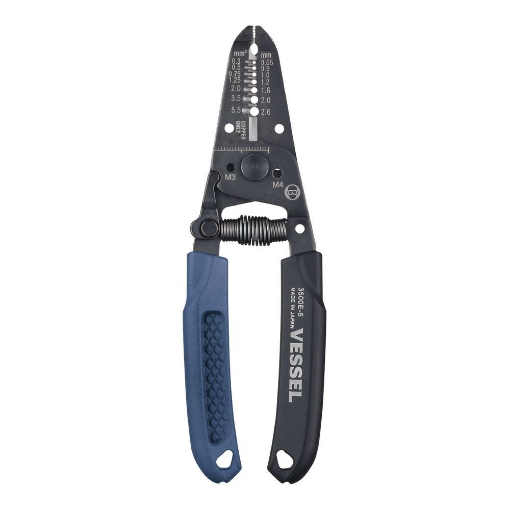 ベッセル（VESSEL） ワイヤーストリッパー　ねじカッター付　０．６５／０．９／１．０／１．２／１．６／２．０／２．６ｍｍ 3500E-5, 青, 3500E-5
