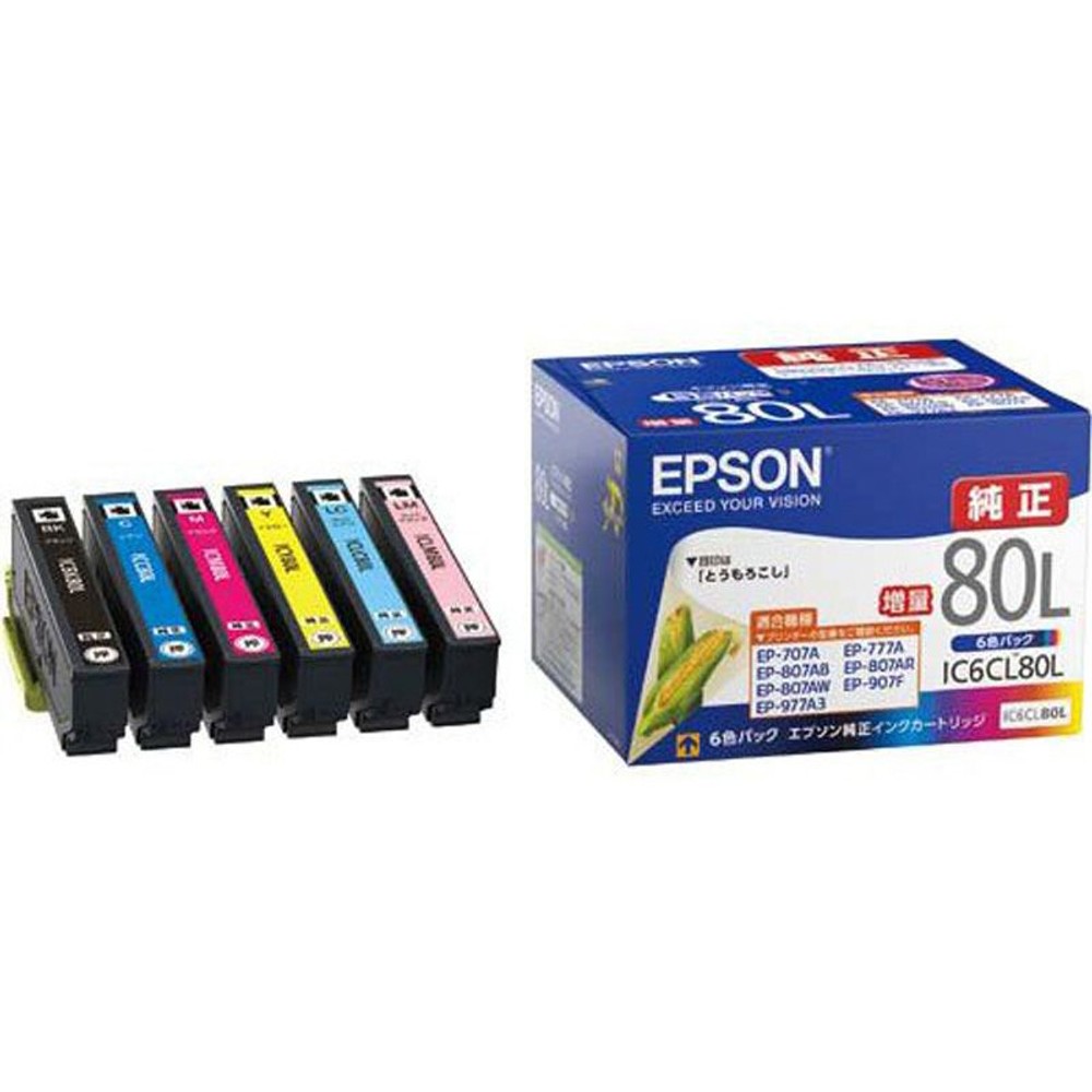 ＥＰＳＯＮ　ＩＣ6ＣＬ80Ｌ（増量タイプ）　6色パック　純正, 6色パック, 増量タイプ