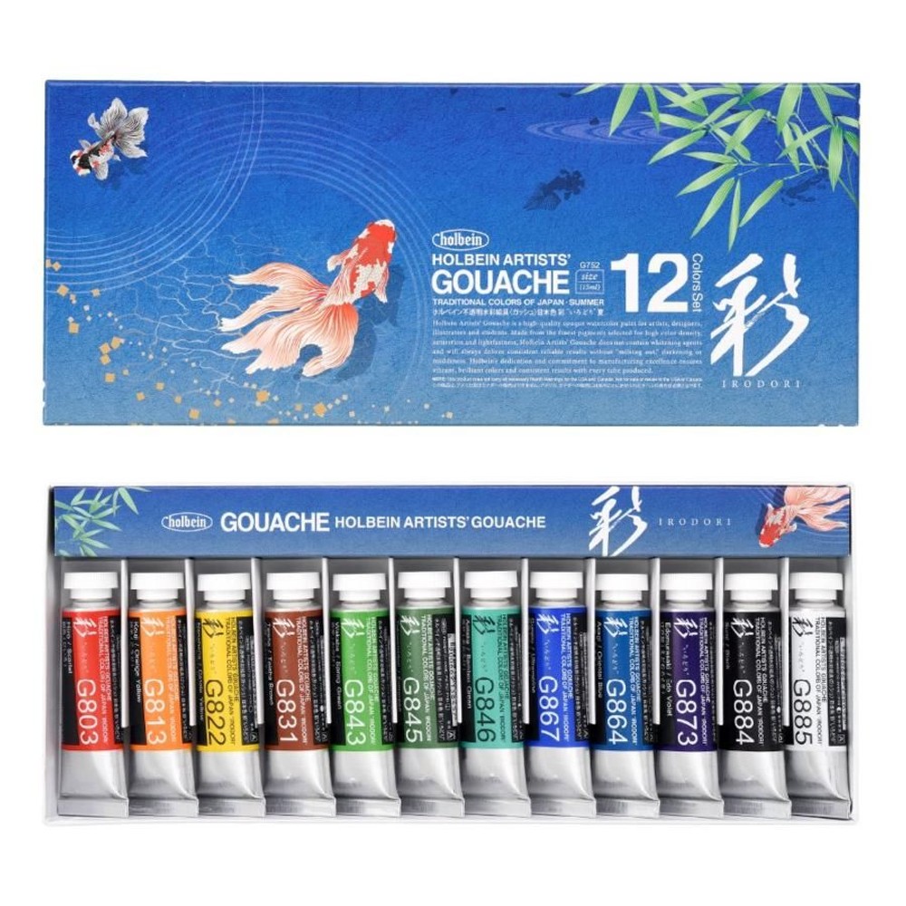 ホルベイン 不透明水彩絵具＜ガッシュ＞ 日本色 彩 15ml G752 夏 12色セット 3752, G752ガッシュ夏12色セット, 5号15ml12色セット