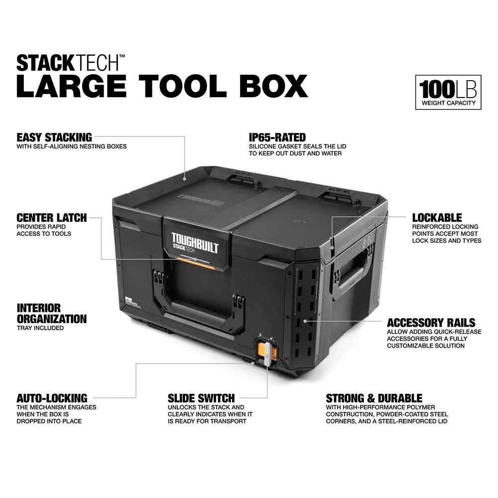 【数量限定】TOUGHBUILT（タフビルト）STACK TECH(スタックテック)　ツールボックス50, ブラック, TB-B1-B-50