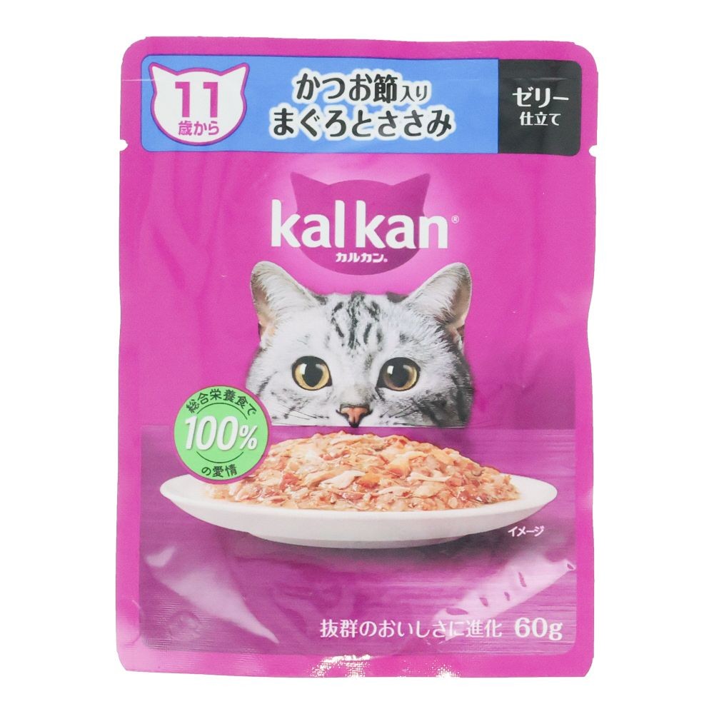カルカンパウチ　１１歳から　かつお節入りまぐろとささみ, １１歳　かつお節入まぐろささみ, 60g