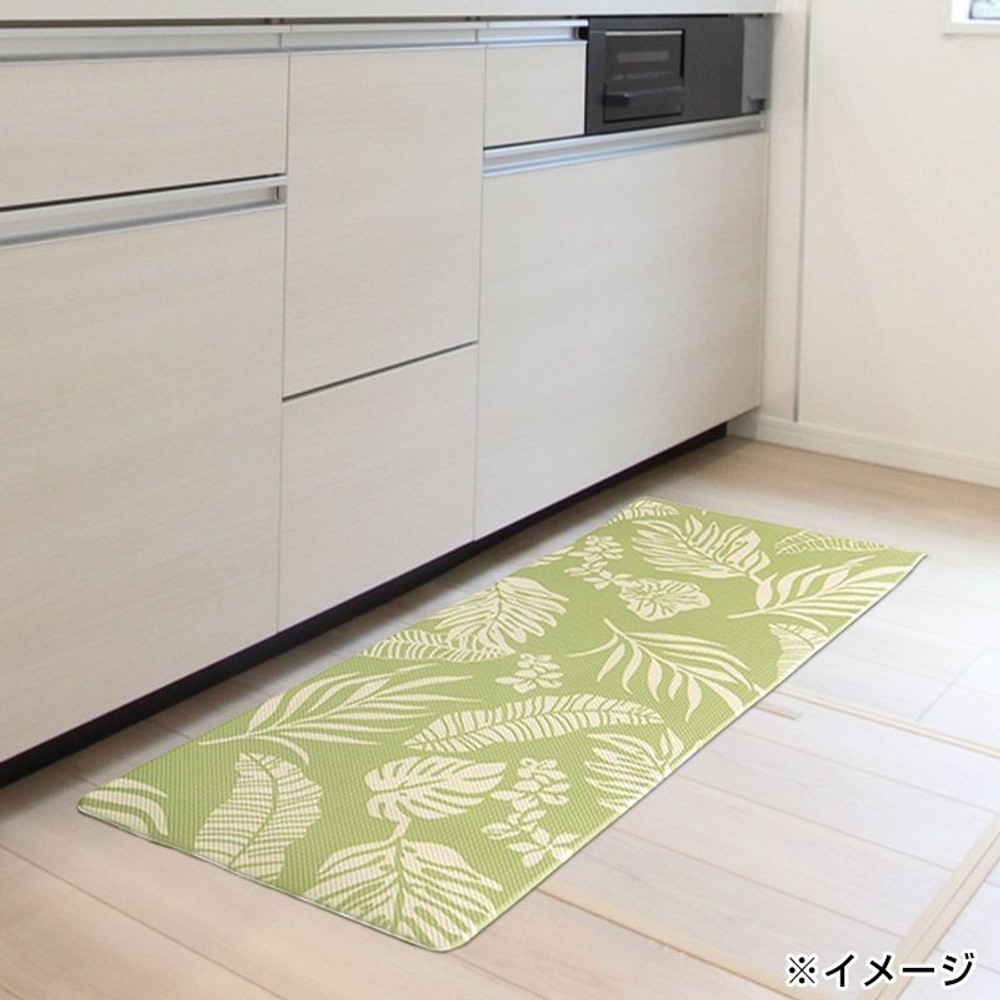 水拭きできる防炎キッチンマット　リーフ柄, リーフ（50×120）, 50×120cm