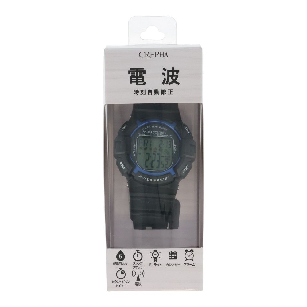 クレファー　デジタルウォッチ　電波　メンズ　ＴＥＬＶＡ, ブラック, メンズ