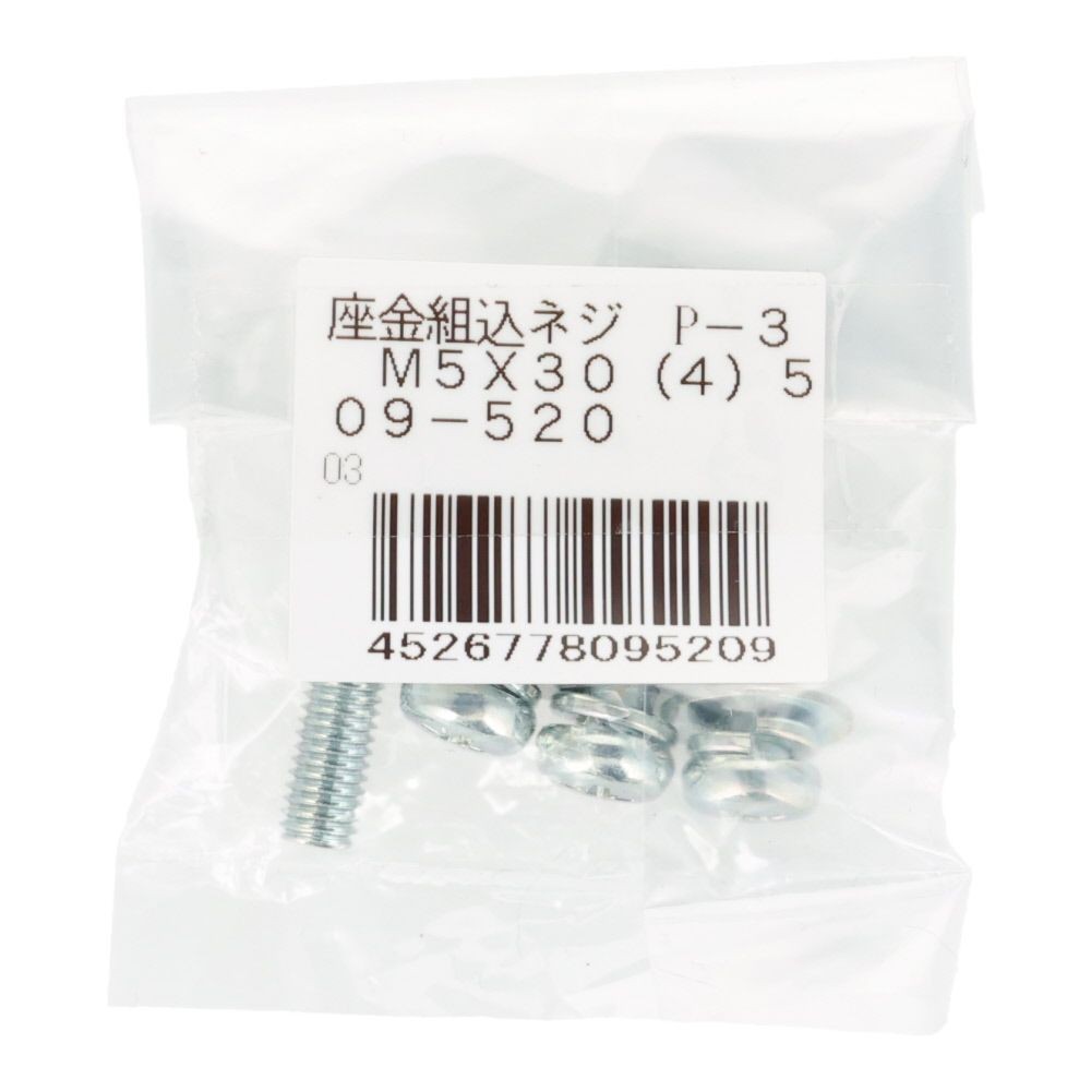 座金組込ねじ　Ｐー３　ユニクロ　Ｍ５&times;３０　４本入, ねじ, M5&times;30