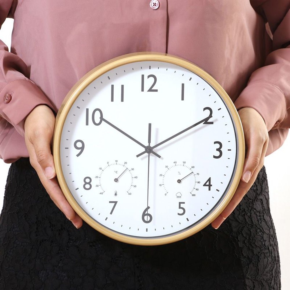 掛時計　温湿度計付　ミエル　25cm, ナチュラル, 25cm