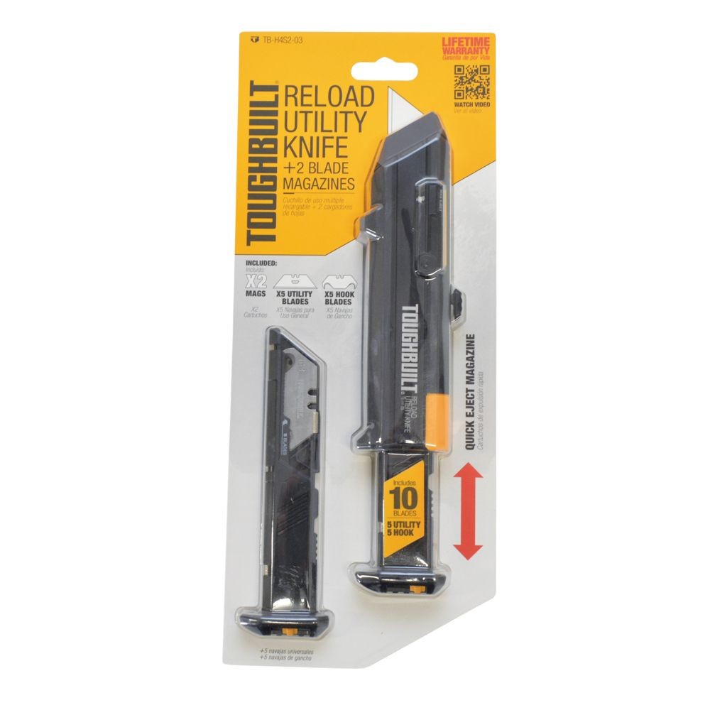 TOUGHBUILT（タフビルト）　リロードユーティリティナイフ　替刃マガジン2本付き　10枚刃付属　TB-H4S2-03, 黒, TB-H4S2-03