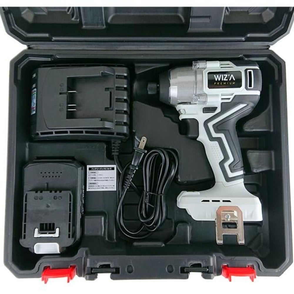 ウイザ WIZ'A  18Ｖ充電式インパクトドライバ  WZ-18IDBLS （バッテリー・充電器付）, ブラック＋ホワイト, バッテリー・充電器セット