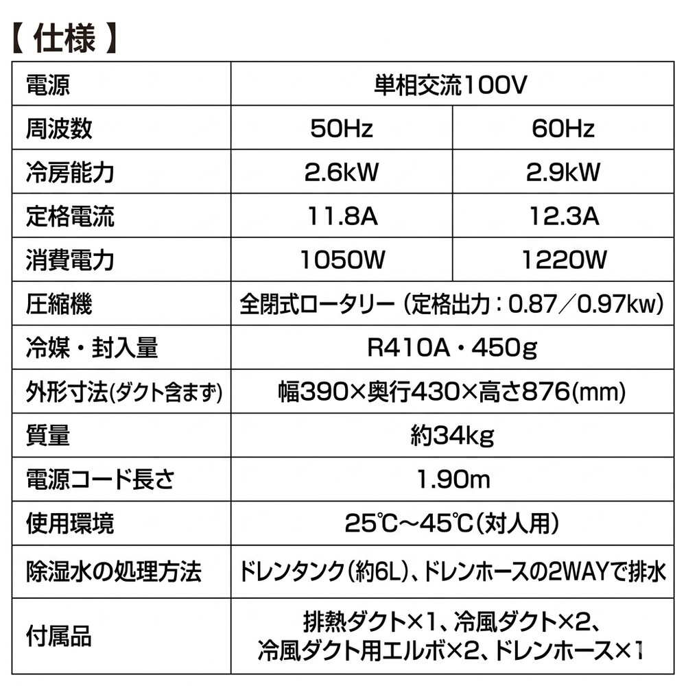 VIPER EX ツインダクト スポットクーラー 2.6kW 工事不要 スポットエアコン, ホワイト, GWY-26/29（ATH）